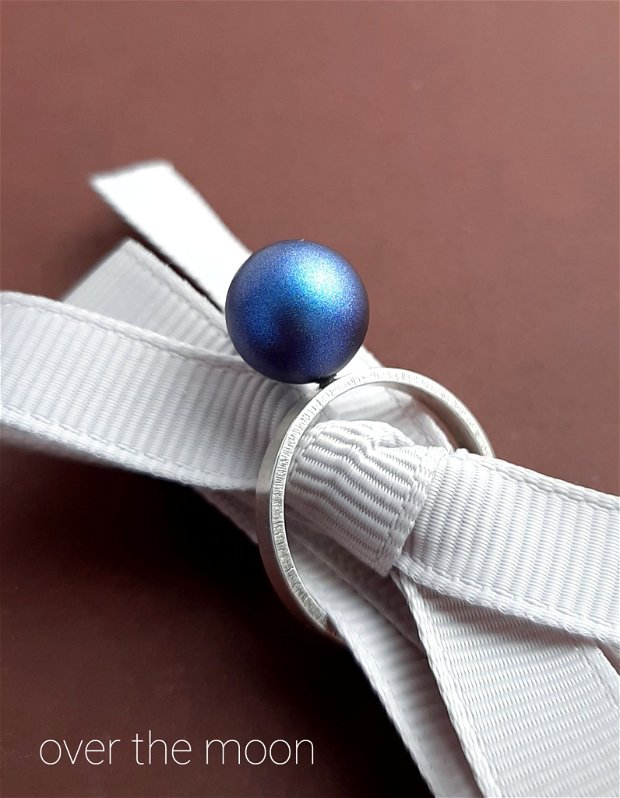 Inel din argint cu perlă albastră Swarovski Iridescent
