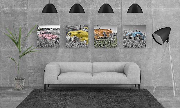 TABLOU MULTI-CANVAS OLD CARS GALLERY