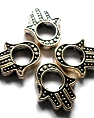 Margele metalice distantiere mana Fatimei rama argintiu cu negru 15,5 mm