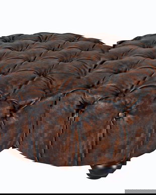 Scaun puf din lemn masiv cu tapiterie maro