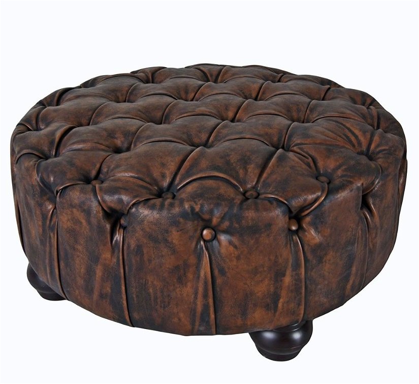 Scaun puf din lemn masiv cu tapiterie maro