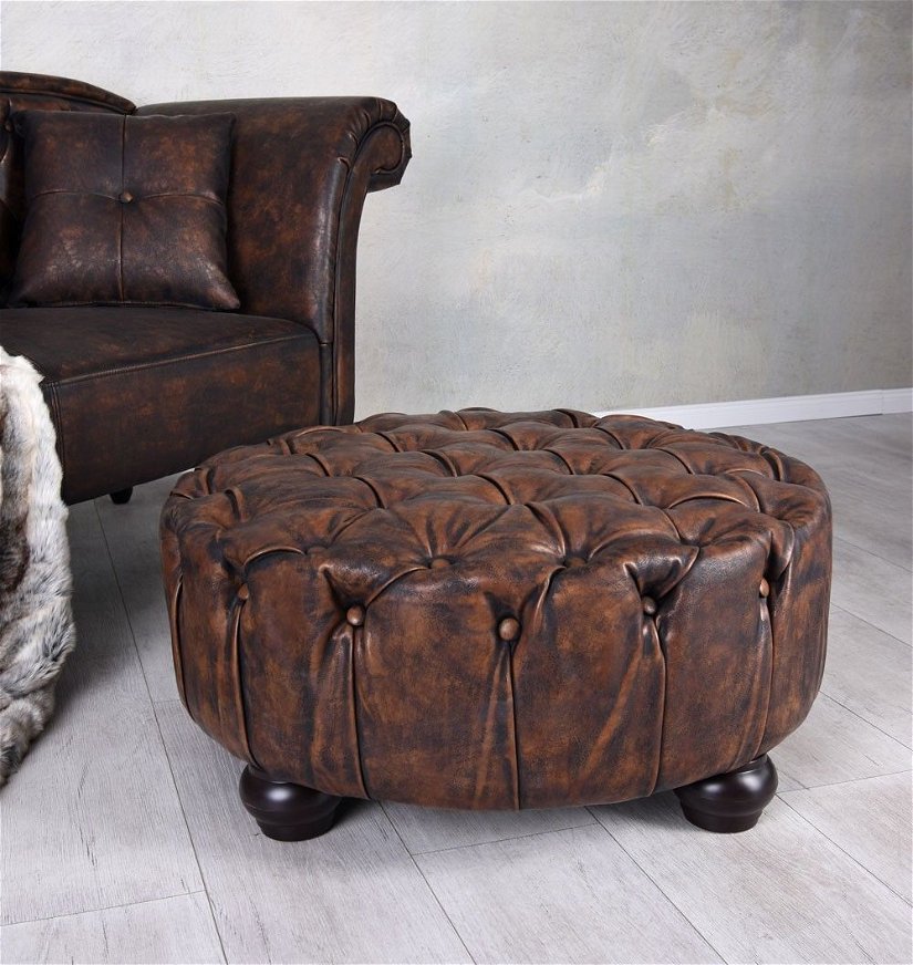 Scaun puf din lemn masiv cu tapiterie maro