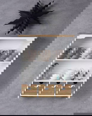 Dulapior din lemn masiv alb cu trei sertare bej