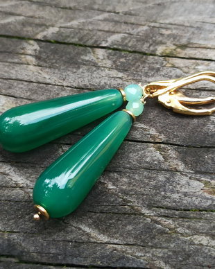 Cercei agate si crisopraz cu accesorii de argint aurit