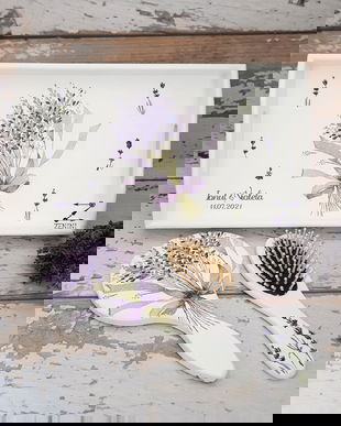 Set gatitul miresei lavanda, set mireasa lavanda, set perie si oglinda lavanda, set tava mireasa, set nunta lavanda, set shabby chic, tava mireasa