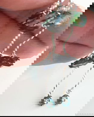 cercei atarnatori, lungi, din perle naturale baroce suspendate intre elemente metalice ondulate