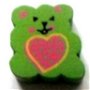Margele lemn ursulet verde cu inima roz