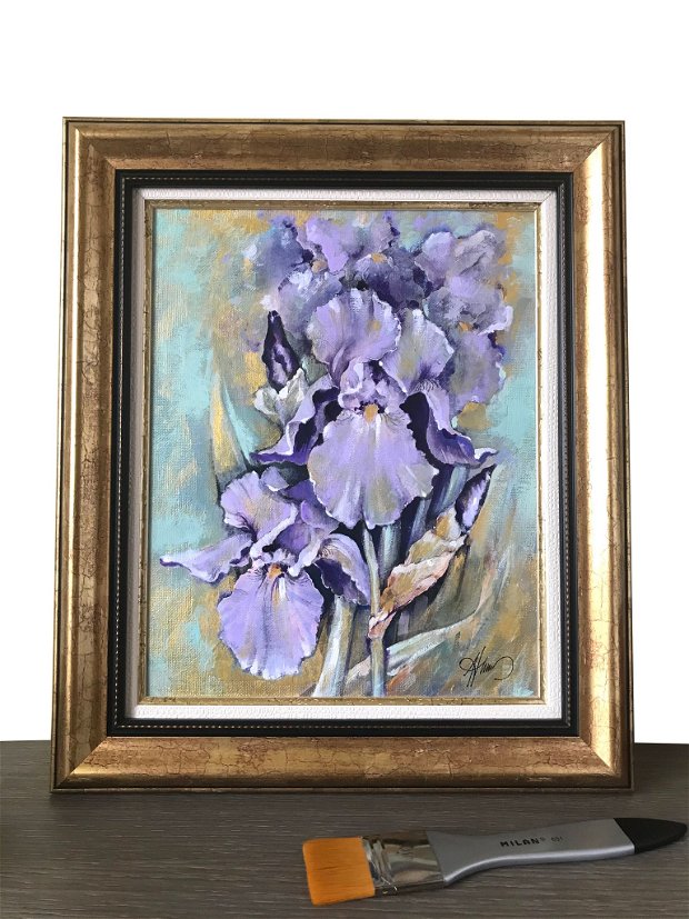 Tablou " Flori de Iris"・Pictura cu flori・Picturi cu natură statică