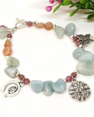 Bratara charm ăquamarin,rodonit si sunstone