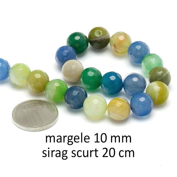 Sirag scurt, Agate fatetate, 10 mm, SGS-42