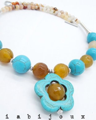 Colier handmade unicat turcoaz si agate