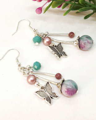 Cercei jad ,rodonit ,perle swarovski si cristale