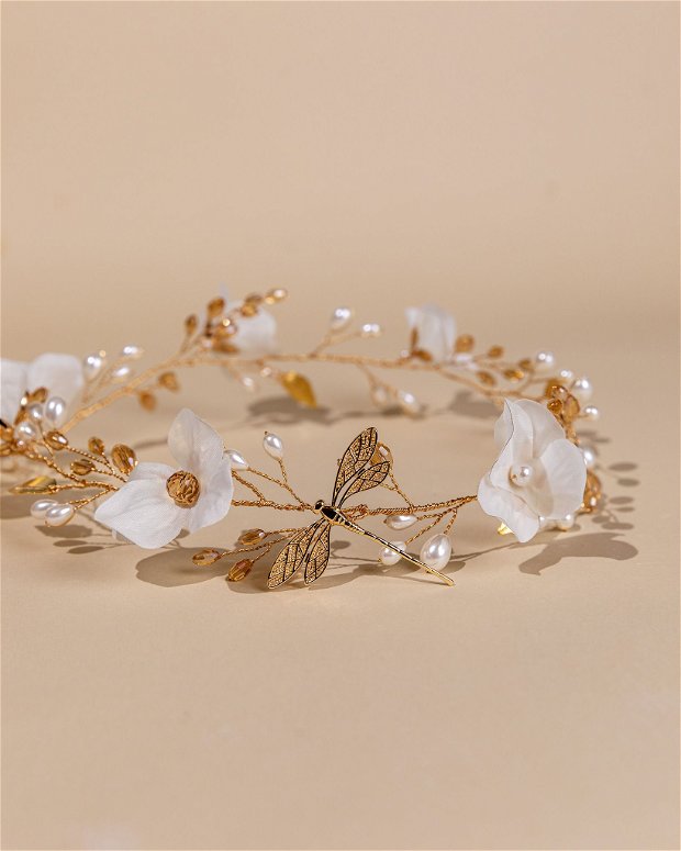 "White Begonia" - coronita mireasa, ghirlanda cununie, accesoriu nunta