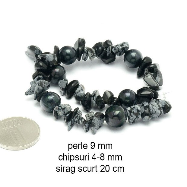Sirag scurt, Perle de cultura, Snowflake Obsidian, SGS-45
