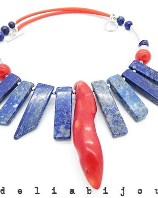 Colier coral si lapis lazuli