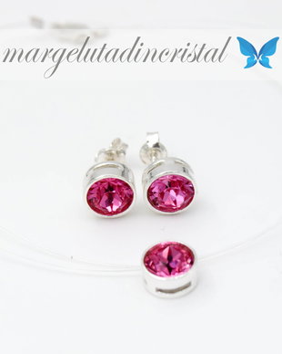 Set Swarovski / Rose  / Colier Fir Transparent / Cercei  Argint 925