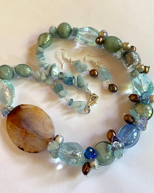 CELESTIAL BLUE-murano,acvamarin,perle de cultura,agata
