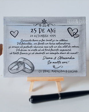 Placuta nunta de argint personalizata handmade pictata manual