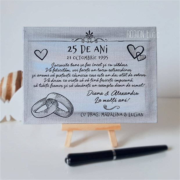 Placuta nunta de argint personalizata handmade pictata manual