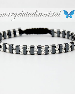 Bratara reglabila unisex  Argint 925 si Hematit