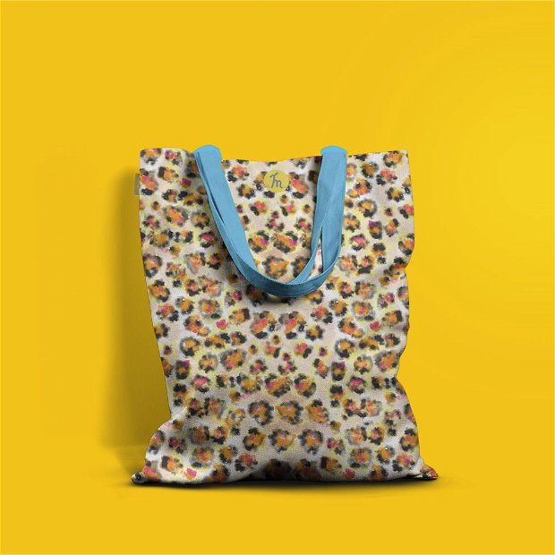 Geanta Handmade Tote Basic, Mulewear, Animal Print Leopard, Multicolor, 43x37 cm
