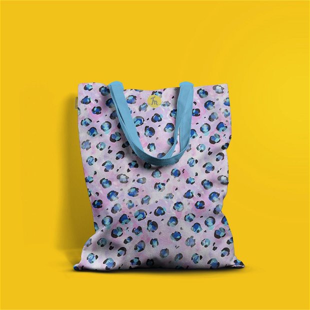 Geanta Handmade Tote Basic, Mulewear, Animal Print Pietre de Diamant, Multicolor, 43x37 cm