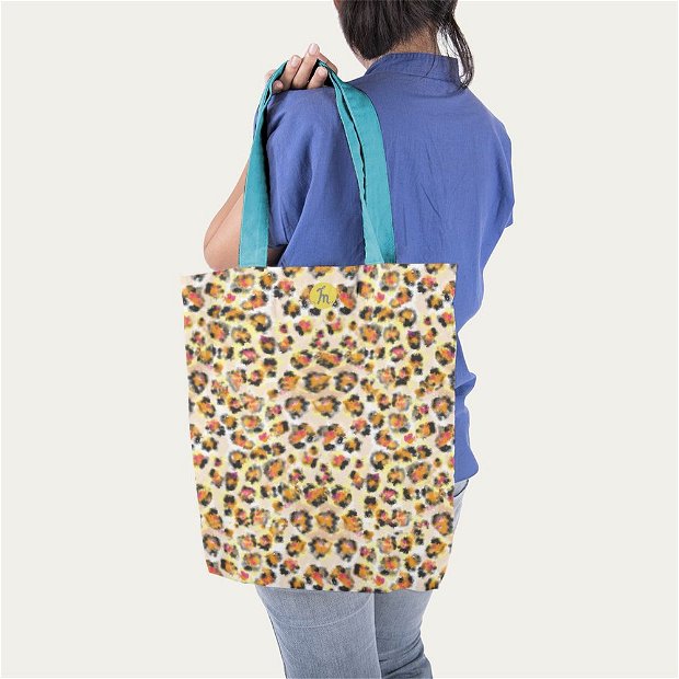 Geanta Handmade Tote Liner Captusit, Mulewear, Animal Print Leopard, Multicolor, 45x37 cm