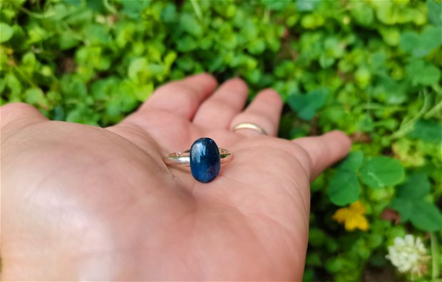 Inel Kianit si Argint 925 - IN959 - Inel albastru reglabil, inel pietre semipretioase, cristale vindecatoare, inel delicat, cadou prietena, cadou iubita, cadou sotie, inel cadou, cristaloterapie