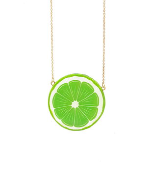 Colier "Green Lemon" din rasina, inox auriu si Fimo