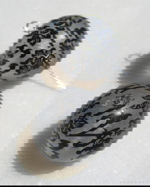 (2bucati) Margele mari din acril transparent imprimat cu model floral negru (provenienta America) aprox 17.5 mm