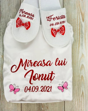 SET Halat Mireasă din satin lycrat+papuci
