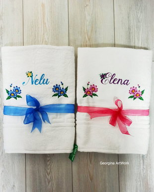 Set 2 prosoape bumbac personalizate , cadou nași, prieteni