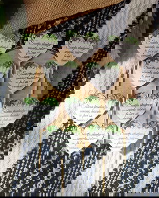 Etichete marturii pe scobitori, Etichete pentru plante, etichete inima plante sau candy bar, botez, zi de nastere, nunta, propsuri candy bar