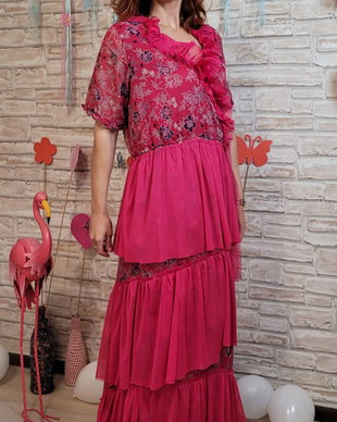 Rochie roz, volane, voal, tull