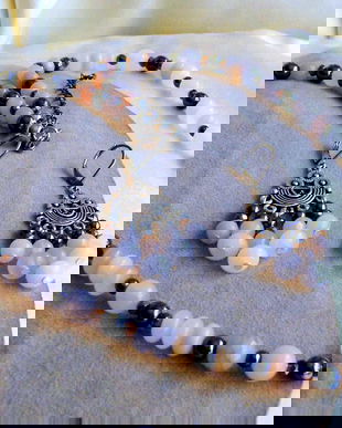 BlackFriday Today ! Colier si cercei din opal roz in degrade', multe rondele semipretioase de calitate