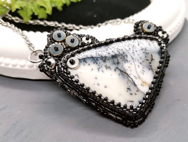 Colier Geometric cu Opal Dendritic si Hematit