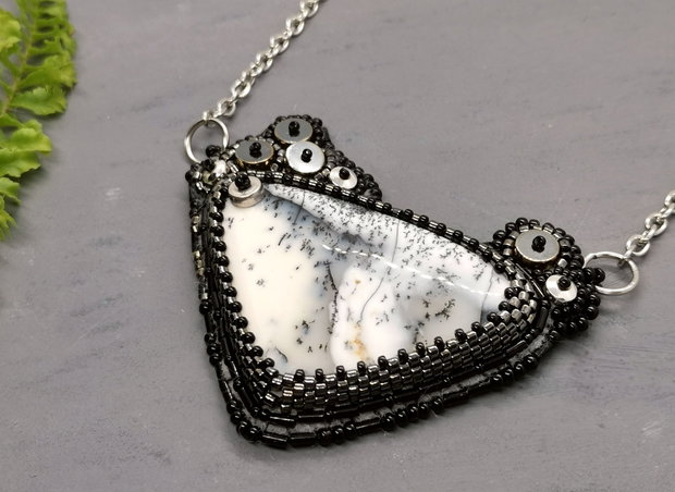 Colier Geometric cu Opal Dendritic si Hematit