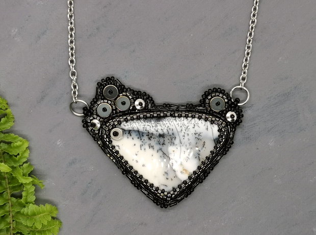 Colier Geometric cu Opal Dendritic si Hematit