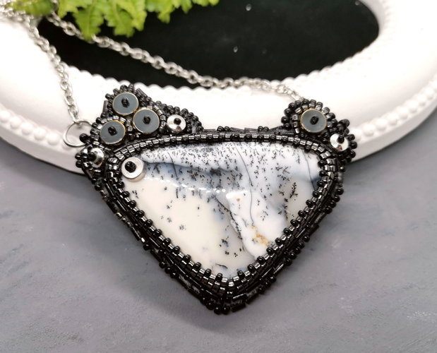 Colier Geometric cu Opal Dendritic si Hematit