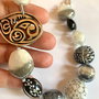 BLACK&WHITE-murano,zamac argintat,piele naturala