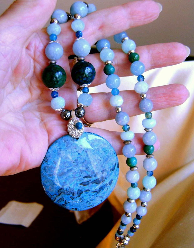 Colier generos cu pandantiv Ocean jasper mare, al II- lea , Recomandat la bronz !