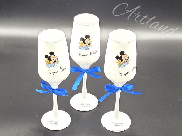 Pahare personalizate pentru botez Mickey Mouse, Minnie Mouse