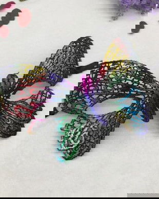 K1215 - Masca de carnaval, dantela, broderie, fir matasos, multicolora, curcubeu, fluture