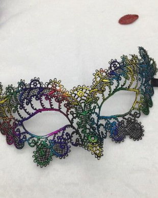 K1216 - Masca de carnaval, dantela, broderie, fir matasos, multicolora, curcubeu