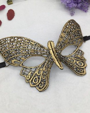 K1221 - Masca de carnaval, dantela, broderie, fir matasos, auriu antichizat