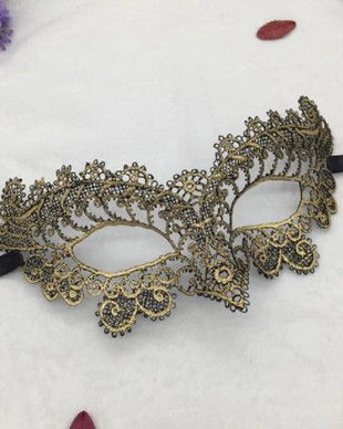 K1224 - Masca de carnaval, dantela, broderie, fir matasos, auriu antichizat