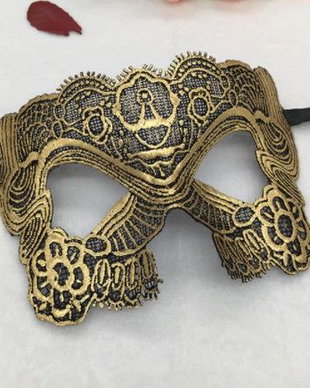 K1226 - Masca de carnaval, dantela, broderie, fir matasos, auriu antichizat