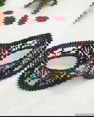 K1229 - Masca de carnaval, dantela, broderie, fir matasos, multicolora, curcubeu