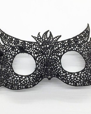 K1228 - Masca de carnaval, dantela, broderie, fir matasos, negru, bufnita