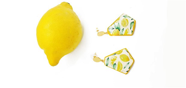 Cercei "Fresh Lemons" din rasina, inox auriu si lut polimeric